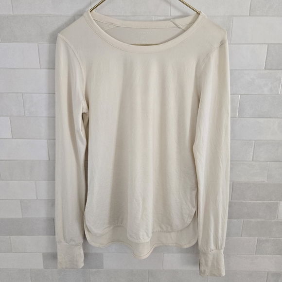 Varley Kearney Long Sleeved Top Blush Marl Cream Ivory Thumbholes Scoop Neck XS - Picture 3 of 10
